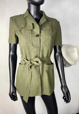 Dressbarn Olive Green Safari Style Short Sleeve Belted Shirt‎ Dress Sz 4 thumbnail 1
