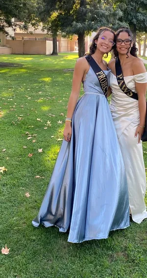 Blue Satin Formal Dress thumbnail 1