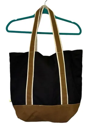 Summersalt‎ Canvas Tote Bag Black Brown Leather Trim Carryall thumbnail 1
