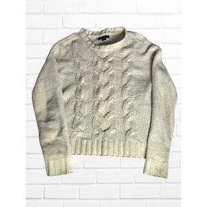 American Eagle Women's Size xs Cable‎ Knit Sweater Beige Cream Pullover thumbnail 2