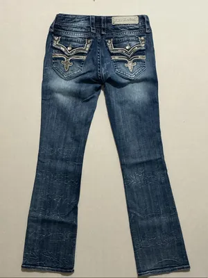 Rock Revival Dark Blue Bootcut Jeans with Embroidered Pockets thumbnail 2