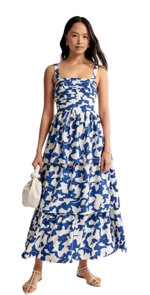 Abercrombie & Fitch Emerson tiered‎ maxi blue white dress XS Sleeveless thumbnail 1