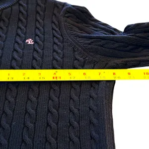 Lauren Ralph Lauren Womens Black Cable Knit Sweater Size L Full Zip Old Money thumbnail 6