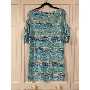 Lilly Pulitzer high tide boatneck 3/4 sleeve dress beach umbrella print thumbnail 8