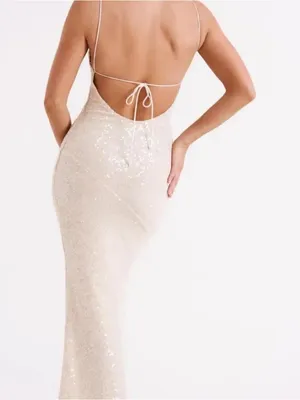 Meshki Brianna Sequin Maxi Dress in Cream Size: XXL thumbnail 2