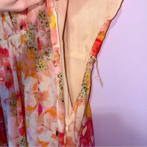 Free People Freddy Pink Floral Print Short Sleeve Tie Mini Dress S Babydoll Boho thumbnail 5