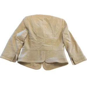 White House Black Market Metallic Ruffle Military Jacket Tan‎ Beige Utility 4 thumbnail 3