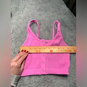 Aerie Pink Ribbed Button-Up Crop Top XS thumbnail 8