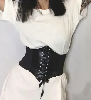 NEW Black Faux Leather Lace-Up Corset Waist Belt Goth Witch Halloween Costume Outfit thumbnail 10