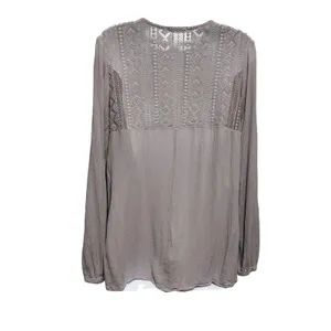 Maurices Women Boho Romantic Babydoll‎ Top M Taupe Lace Crochet Peasant Earthy thumbnail 2