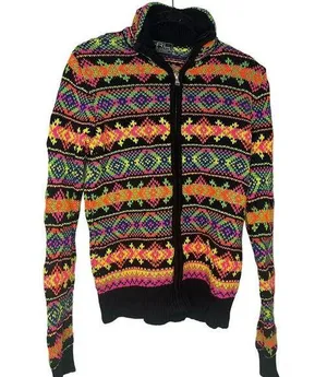 Ralph Lauren Active L-RL Vintage Full Zip Neon Knitted Sweater Size Medium thumbnail 1