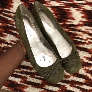 90s Y2K Preppy Whimsygoth Coquette Green Leather Suede Bow Plaid Kitten Heels Pumps Babydoll Patchwork #cottagecore-8.5M thumbnail 2