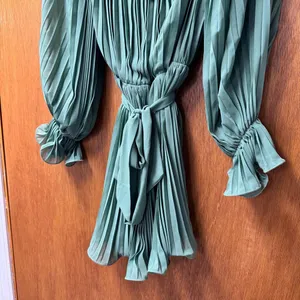 NEW Baltic Born Aubrey Off the Shoulder Pleated Mini Dress Green Large L NWT thumbnail 8