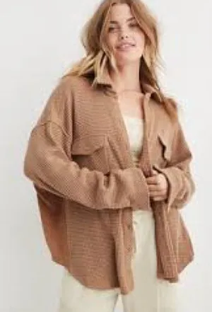 Aerie Waffle Knit Button-Front Shacket thumbnail 1