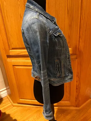 Anthropologie Pilcro‎ AVIE Classic Denim Trucker Jacket Leather Detail Size XS thumbnail 6