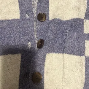 KORI Checkered Cardigan‎ Sweater Knit Button Up Cozy Blue White Small thumbnail 3