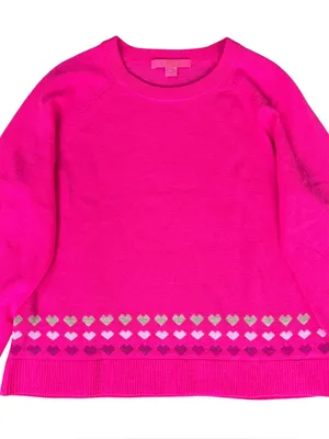 EUC Lilly Pulitzer Alyona Heart Jacquard Puff Sleeve Sweater Pink Size Medium thumbnail 4
