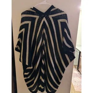 Midnight Velvet Women Black Gold Metallic Striped Open Knit Cardigan One Size thumbnail 4