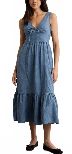 AE Tie-Front Midi Dress American Eagle NWT Medium Wash Small thumbnail 1