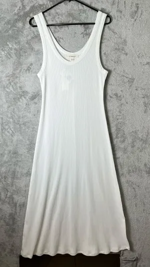 L*SPACE Jenna Ribbed Flowy Midi Dress‎ Cream Resortwear Beachy Minimalist LG New thumbnail 1