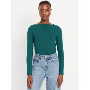 Old Navy NWT Womens Side Ruched Boat Neck Long Sleeve‎ Top Teal Green Medium thumbnail 2