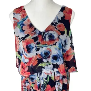 Blue Orange Floral Maxi Dress M V Neck Crisscross Back Summer Boho thumbnail 3