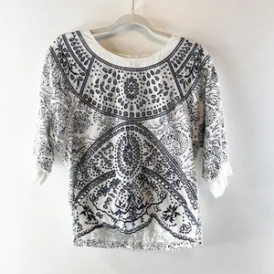 Maeve Anthropologie Ester Embroidered Tee Shirt Top White Blue XS thumbnail 2