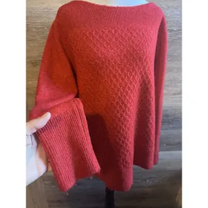 LOFT Women pullover sweater Sz L Red Solid Casual Cozy Crew Fisherman thumbnail 3