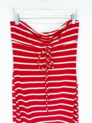 NWT Commense Striped Strapless Midi Tube Dress Women's M Red‎ White Coastal thumbnail 4