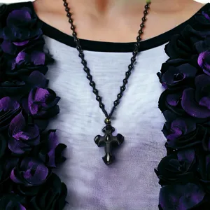 1pc Classic‎ Religious Style Christian Cross Fashion Obsidian Pendant Necklace thumbnail 12