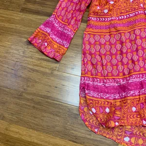Rockflowerpaper Co. Women Blouse Top Pink Orange Patterned 3/4 Sleeve Size Large thumbnail 3