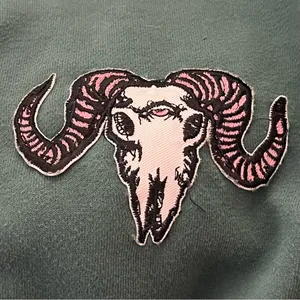A New Day Mock Neck Cropped Sweatshirt Ram Skull Patch Dark Teal S thumbnail 7
