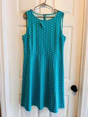 NWT Talbots Teal Polka Dot Sleeveless A-Line Dress Size Large thumbnail 2