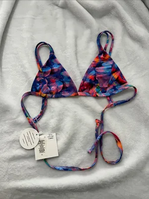 New Kulani Kinis Women’s fixed scoop bikini top multicolor flamingo print Medium thumbnail 2