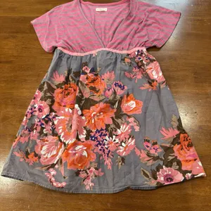 Cottagecore Floral Fit Flare Homemade V Neck Short Sleeve shirt‎ Womens Large thumbnail 1
