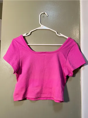 Victoria's Secret PINK Women's Sz XL Seamless Rib Short-Sleeve Crop Top Hot Pink thumbnail 6