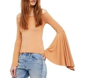 Free People orange bell sleeve off the shoulder blouse size XS thumbnail 2