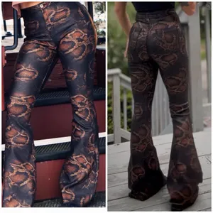 Willow Boutique XL Brown Snake Print Flare Pants High Rise Stretch Bell Bottom thumbnail 7