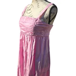 Zara Pink Poplin Cotton Ruched Tiered Maxi Dress Smocked Back Womens Size Medium thumbnail 3