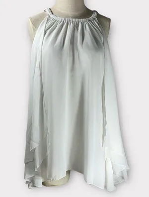Women’s Saks Fifth Avenue White Layered Chiffon Sleeveless Blouse Size Small#167 thumbnail 1