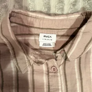 RVCA Womens Tan Striped Gauze Button Down Shirt Oversized Long Sleeve Large thumbnail 3