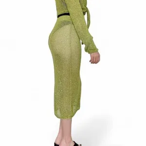 Future Collective Green Mesh Sheer Festival Beach Midi Lamé Skirt thumbnail 5