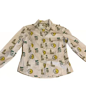 Boden Light Gray W/Yellow & Green London Theme Cotton Button Down Shirt (8) thumbnail 9
