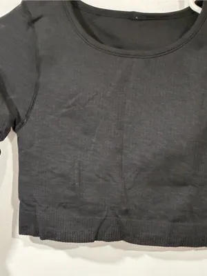 Lululemon Black Ribbed Cropped Under Layer Long Sleeve Athletic Top Size 6 thumbnail 2