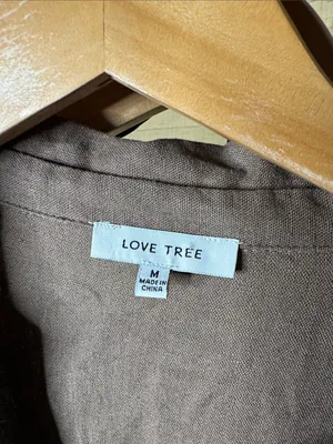 NWOT Love Tree Linen Blend Utility Shirt Dress Brown Midi Sz Medium Missing Belt thumbnail 6