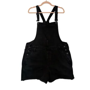 Madewell Denim Short Overalls Black‎ Wash Raw Hem XL Women's Shortalls thumbnail 2