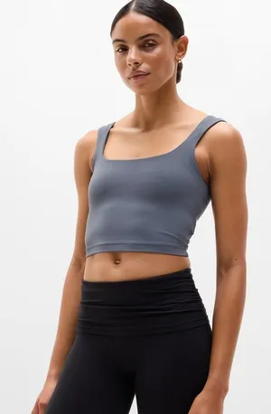 New Athleta XS Transcend Square Neck Crop Sports Bra A-C X-Small Slate Grey thumbnail 1
