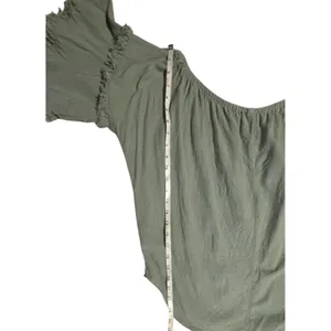 Umgee Sage Green Linen Blend Off The‎ Shoulder Ruffle Fringe Tie Front Top Large thumbnail 4