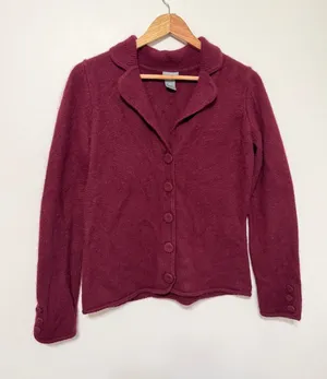 Ann Taylor Cashmere Cardigan Size Medium Maroon Burgundy Sweater Luxury thumbnail 1