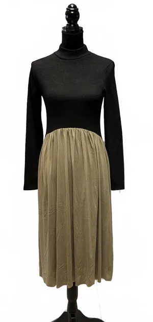 NWT Zara Black Turtleneck Knit Top Taupe Pleated Midi Dress Mixed Media Size M thumbnail 1